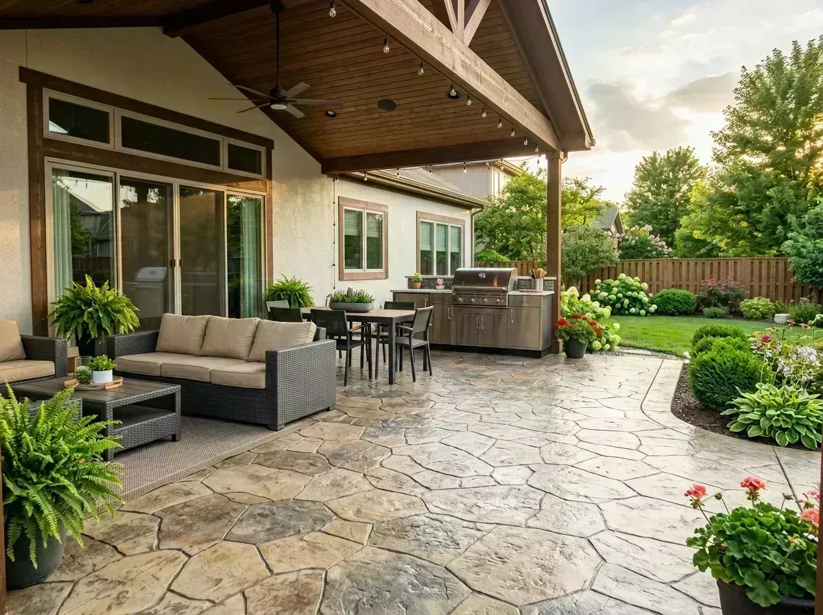 Covered patio with outdoor-grade polyaspartic coating